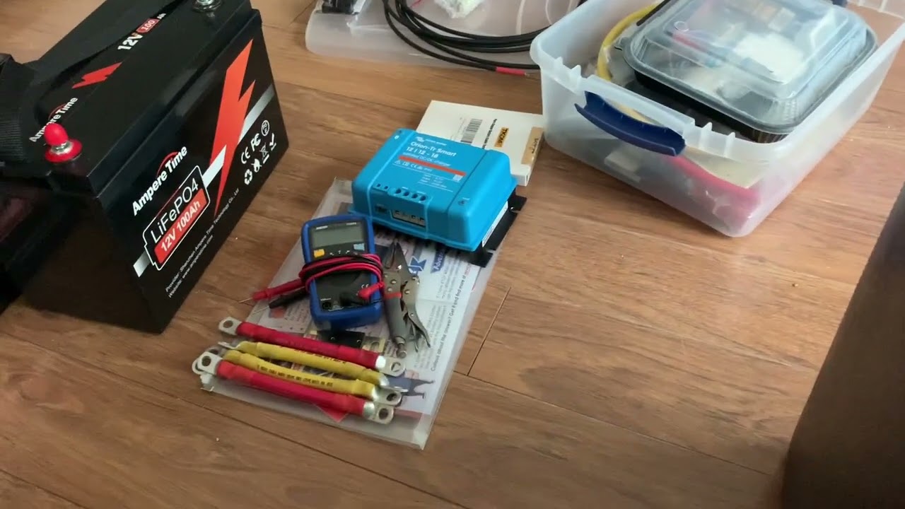 Victron IP67charger in action charging the Ampere Time 100ah lithium ion battery