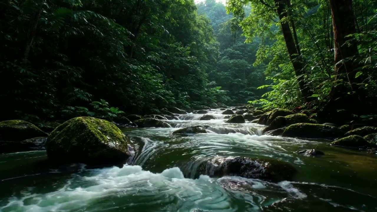 Slow Creek Through Mossy Woodland
