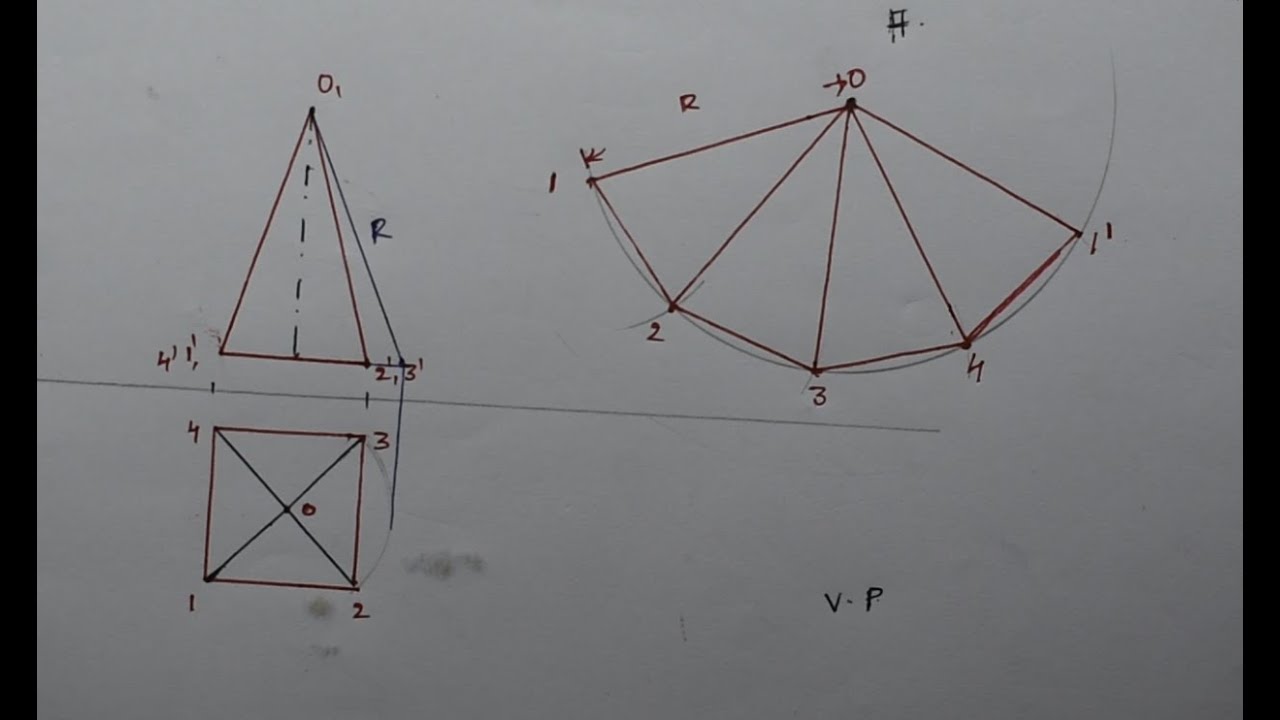 HOW TO DRAW SQUARE PYRAMID / DEVELOPMENT OF CONE / #EngineeringInfoTelugu #EngineeringDrawing