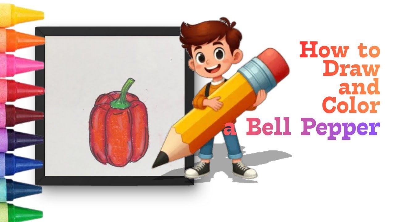 How to Draw and Color a Bell Pepper | Easy Drawing and Coloring for Kids | Little Crayon Clouds 