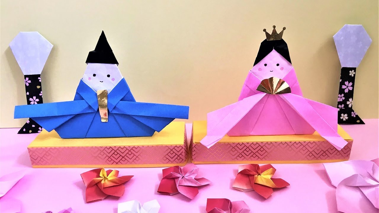 折り紙 ひな祭り  雛人形（お雛様・めびな お内裏様・おびな）折り方 Origami Japanese kimono doll tutorial（NiceNo1）