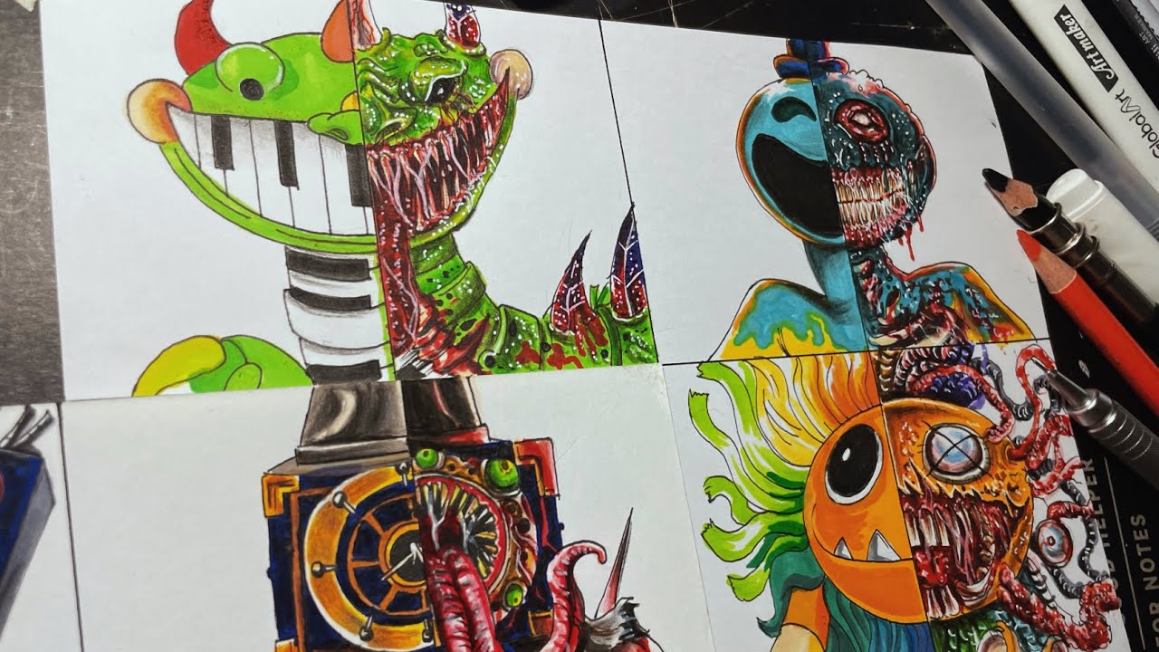 HORROR Artist Draws piano saurus - doey - yanaby Characters as Monsters| Popy playtime