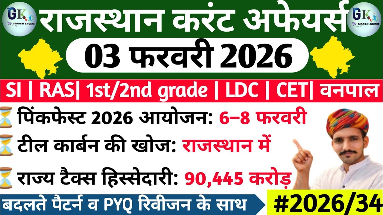 3 February Rajasthan Current Affairs 2026| 3 फरवरी 2026 राजस्थान करंट अफेयर्स| RPSC, RSSB
