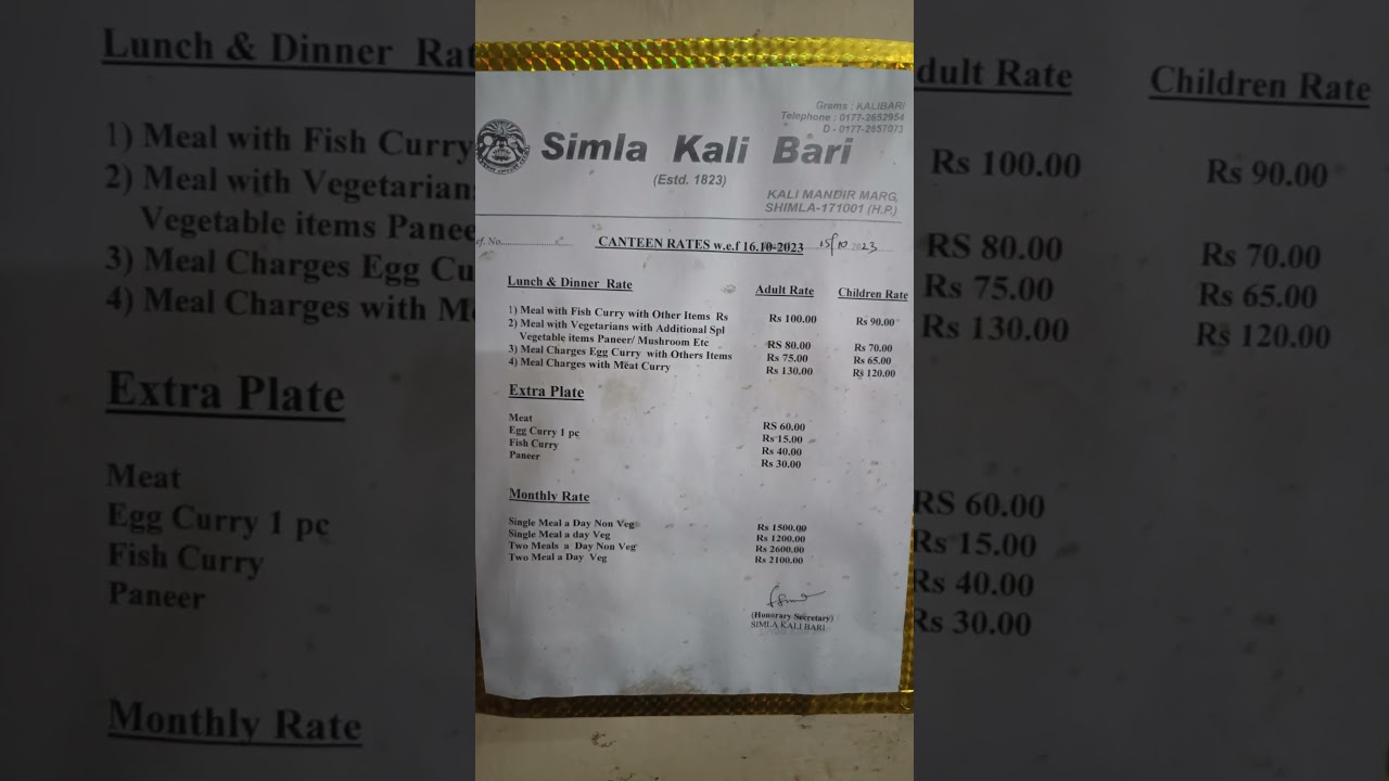 shimla kalibari food menu chart #shorts #shimla #kalibari #shimlakalibari #youtubeshorts #viral