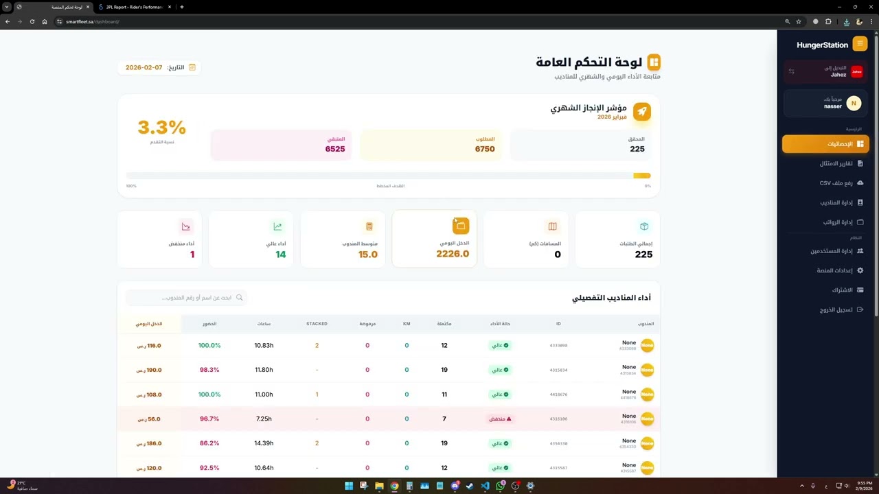 شرح طريقة رفع بيانات مناديب هنقرستيشن في منصه سمارت فليت