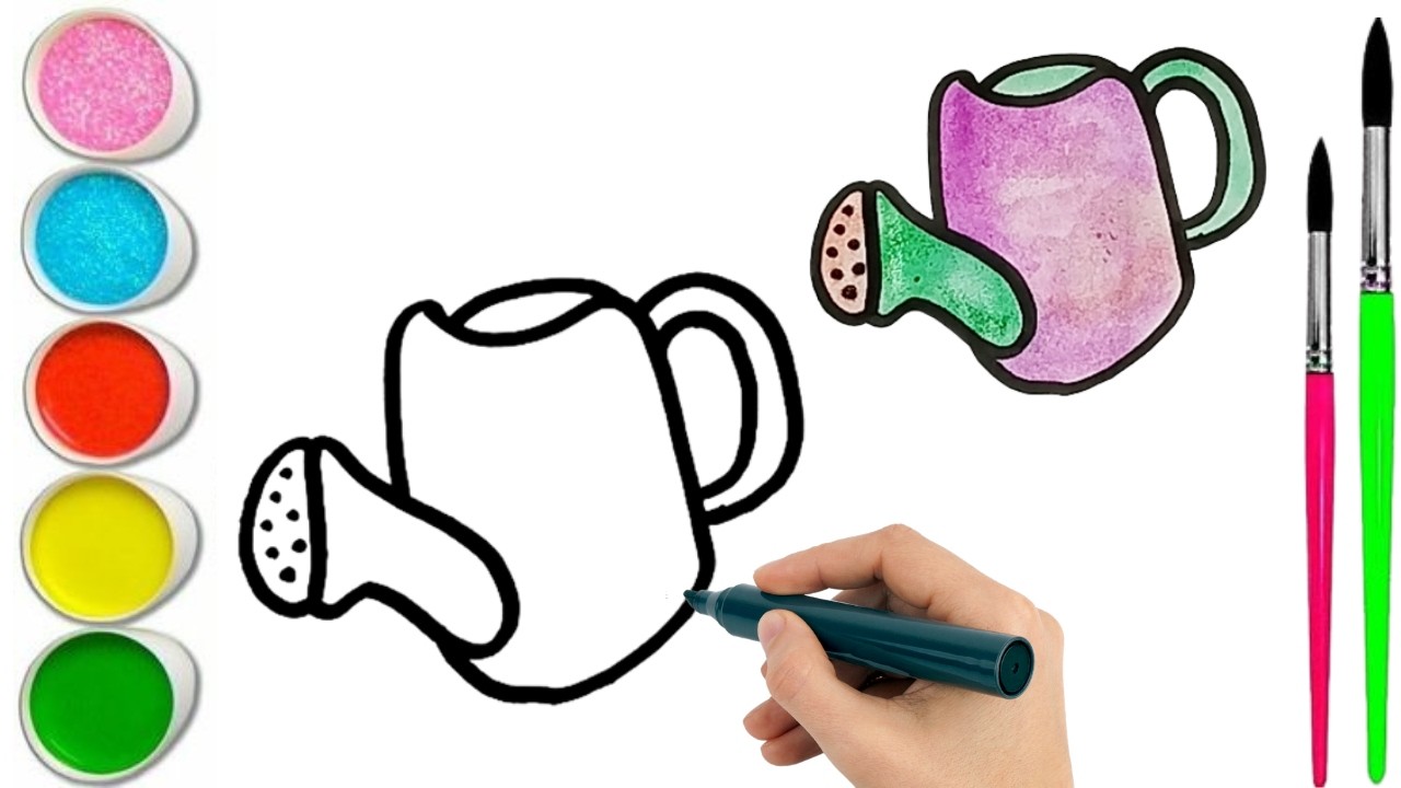 How To Draw  cute Watering Can Drawing, Painting & water Coloring For Kids and Toddlers_🌈🎨