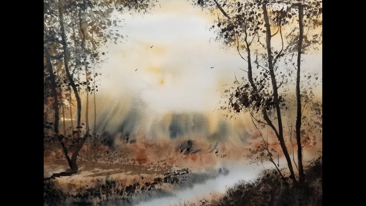 368 Watercolor Triad: Paynes Grey, Burnt Sienna, Raw Sienna. Fast and Loose Landscape Demo