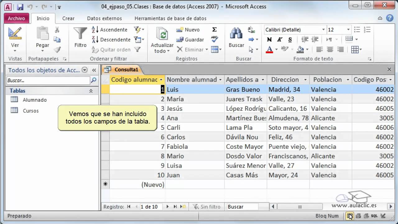 Curso de Access 2010. 7.1. Crear una consulta simple.