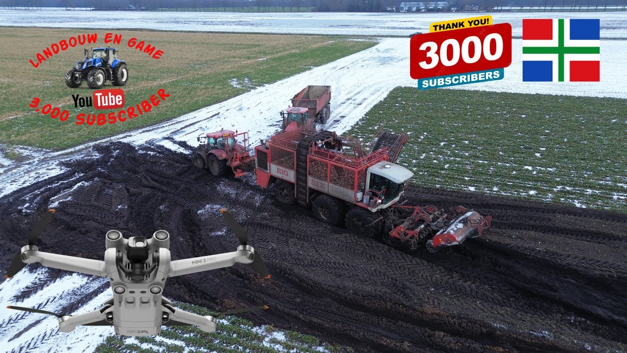 Feunekes bieten rooien vast los trekken met lier dikke trekker Oost Groningen farmers