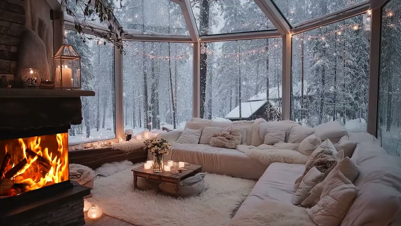 Cozy Winter Lounge Ambience ❄️ Soft Piano Music and Crackling Fireplace for Deep Relaxation