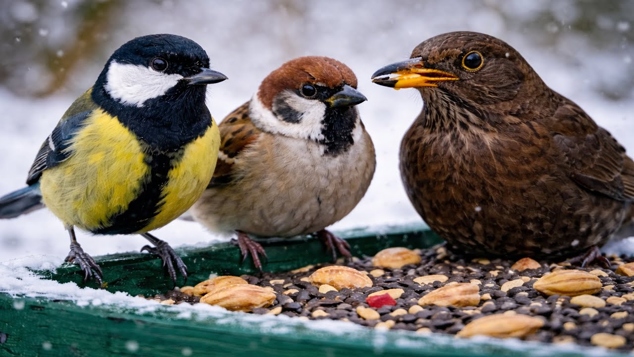 🔴SNOWY Garden Bird Feeder  – Birds for Cats & Relaxing Nature 🌿[ 2026/1/26 ]🐦