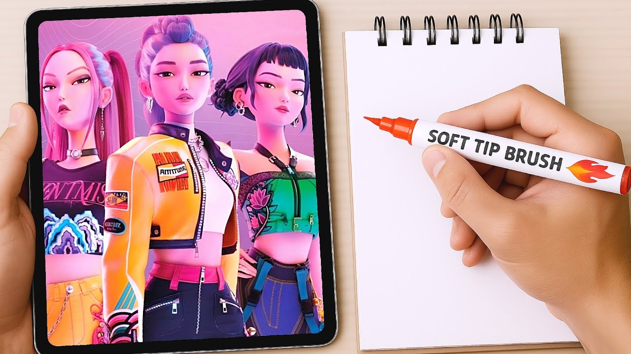 Drawing HUNTRIX in a DIFFERENT ART STYLE! (K-Pop Demon Hunter Style Swap) 🎨