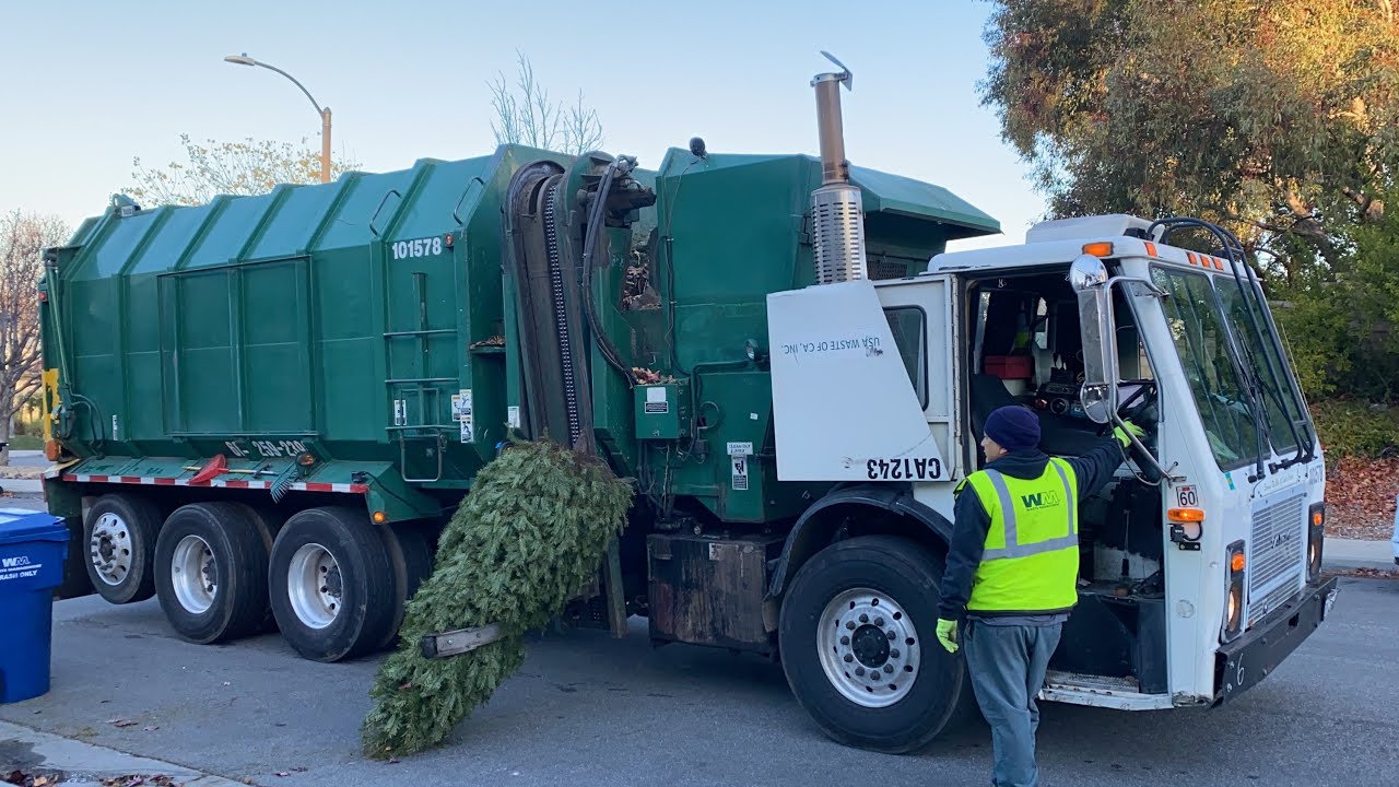 Garbage Truck Collecting Christmas Trees
