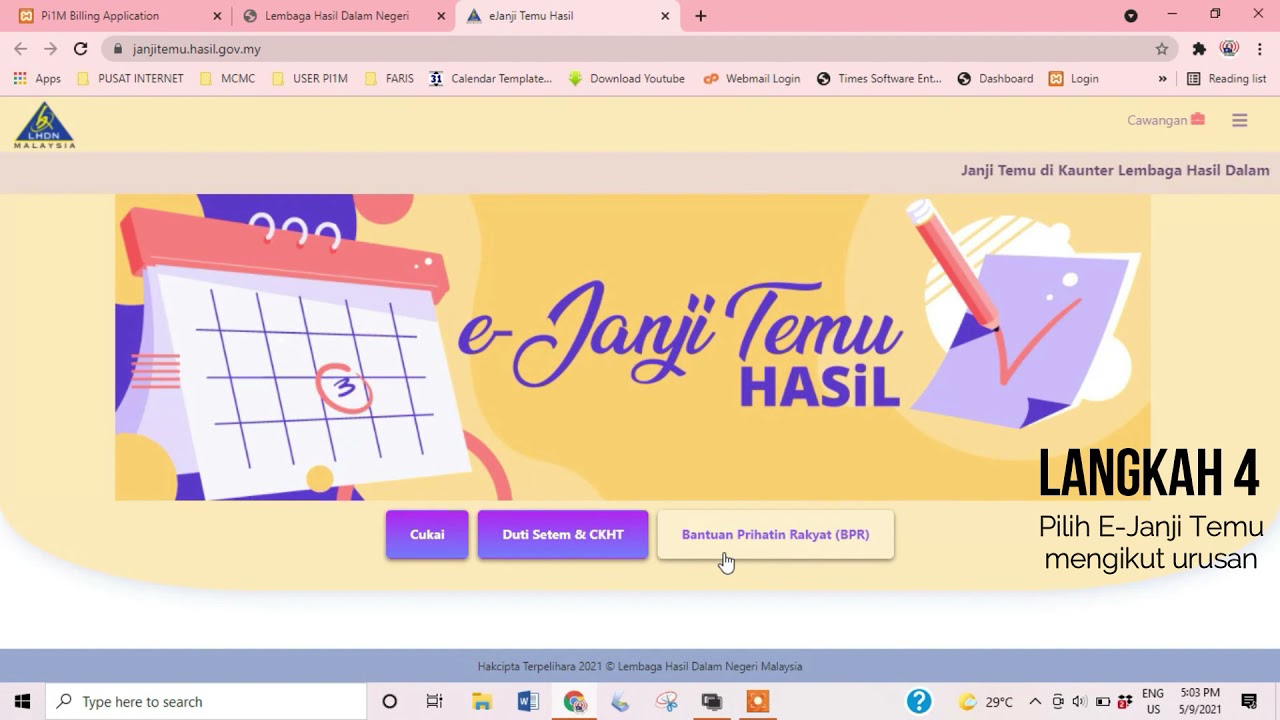 TUTORIAL E-JANJI TEMU LEMBAGA HASIL DALAM NEGERI (LHDN)