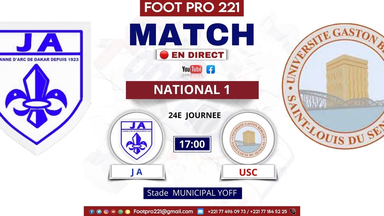 EN DIRECT  NATIONAL 1 / 23e JOURNEÉ | JEANNE D'ARC  VS  USC  SAINT-LOUIS