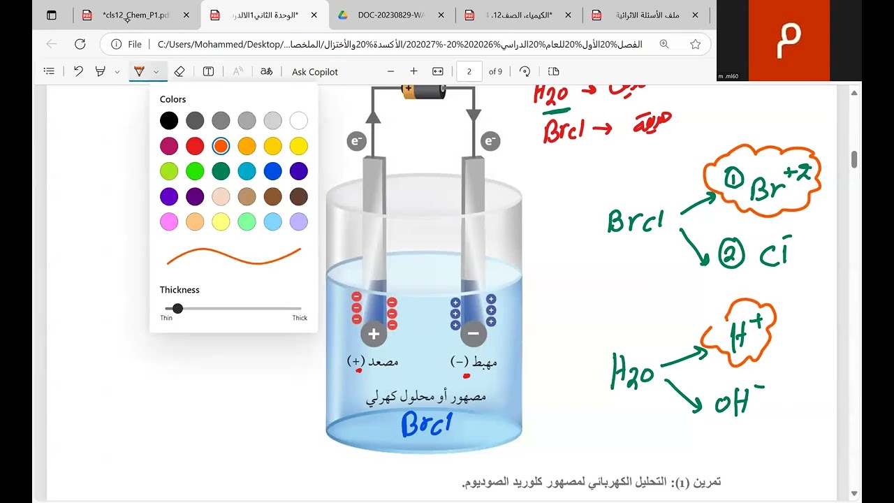 التحليل الكهربائي- الوحدة الثانية - 2025/2026 - الصف الثاني عشر