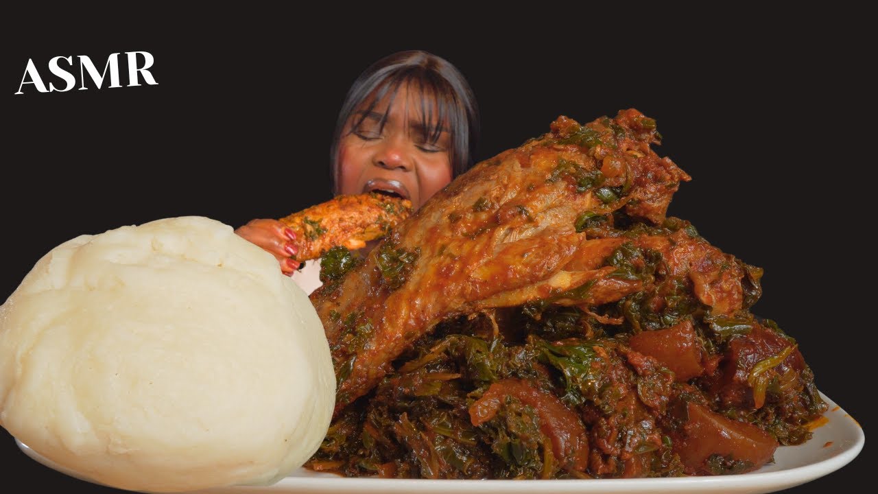 ASMR FUFU & VEGETABLE EFO RIRO SOUP MUKBANG |BBQ turkey wings | No Talking) Soft Eating Sounds