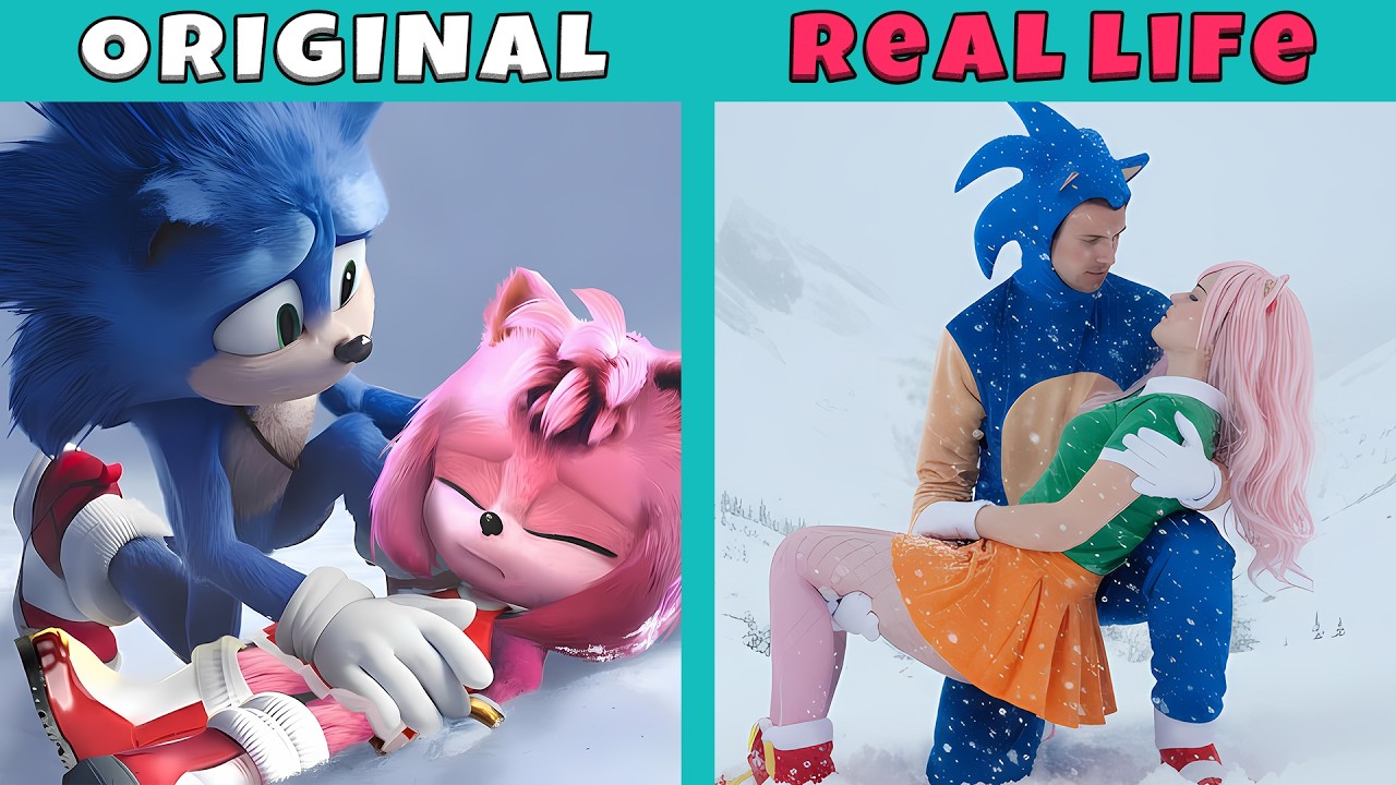 Oh no!! Amy Rose had an accident on a snowy mountain | Sonic Original vs Real Life | Sonic Animation