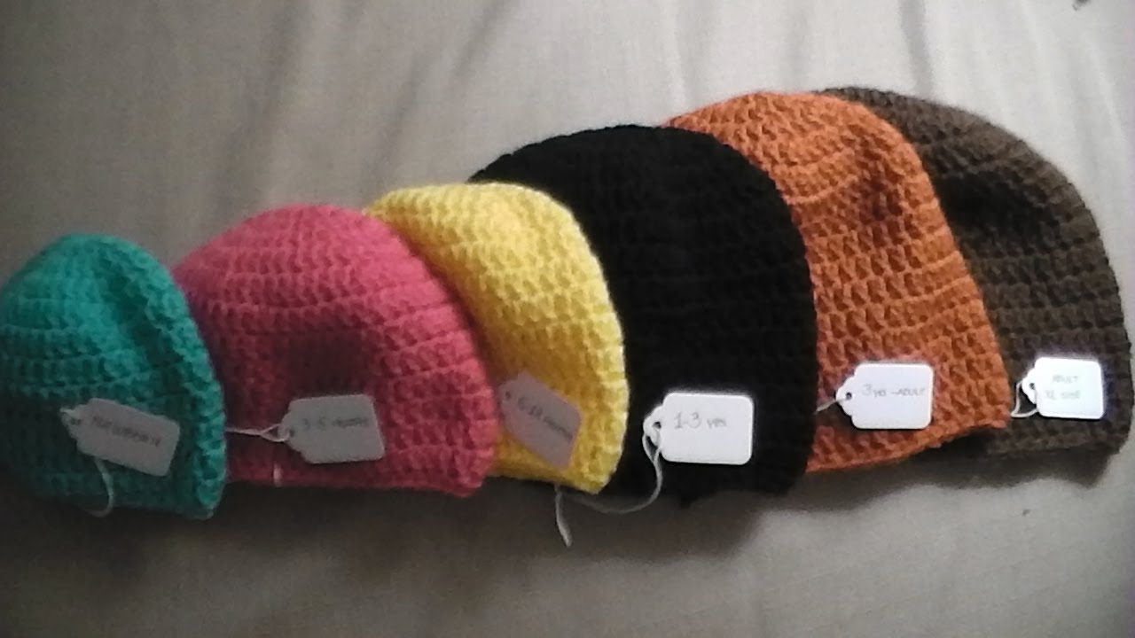 Gorro simple a crochet en punto alto (diferentes tallas)