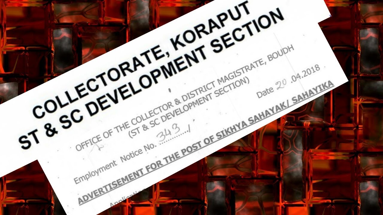 Advertisement For Post Of Junior Teacher in ST&SC Development Department