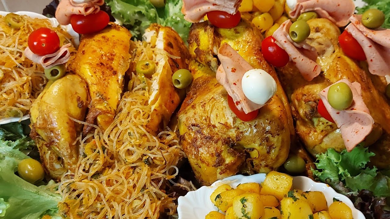 Roasted chicken‼️ stuffed with vermicelli دجاج معمر بالشعرية‼️ الصينية محمر في الفرن سهل التحضير