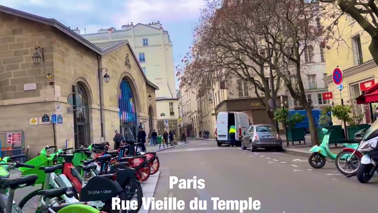 Paris city walks   Rue Vieille du Temple   Paris,France 4K