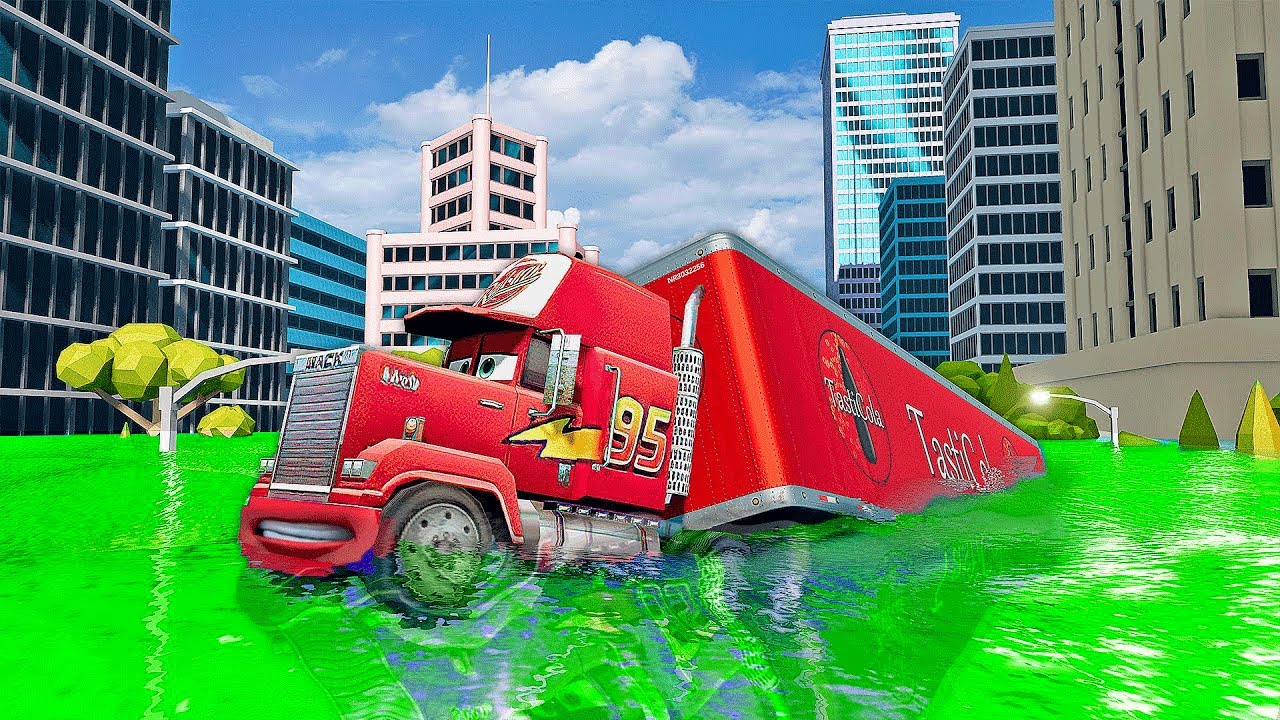 МЕГАРАДИОАКТИВНЫЙ ПОТОП против МОЛНИИ МАККУИНА и ТАЧЕК PIXAR в BeamNG.drive