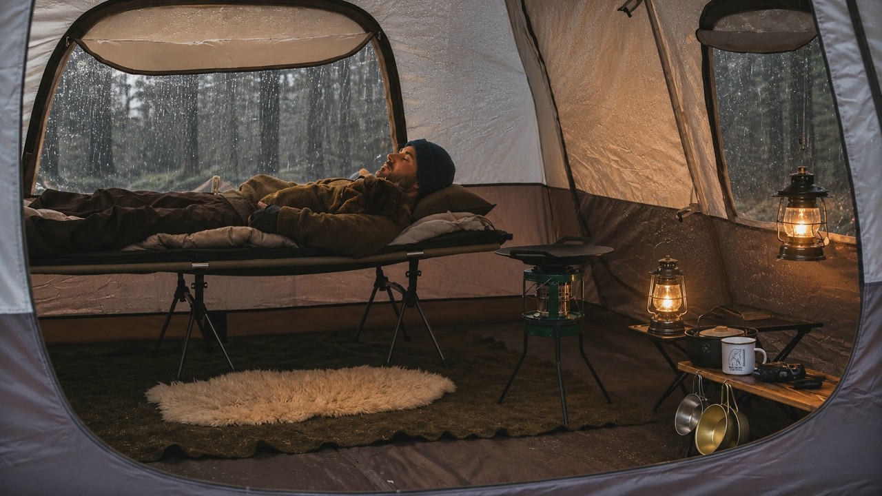 Solo Camping in Rain, Relaxing in Tent shelter with my Dog, ASMR