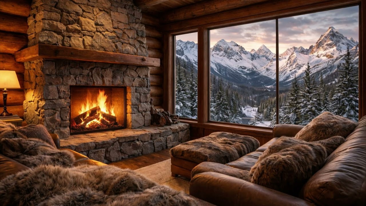 Cozy Canadian Cabin Fireplace in Wild Mountains ❄️🔥 Winter Relaxation & Crackling Fire (3 Hours)
