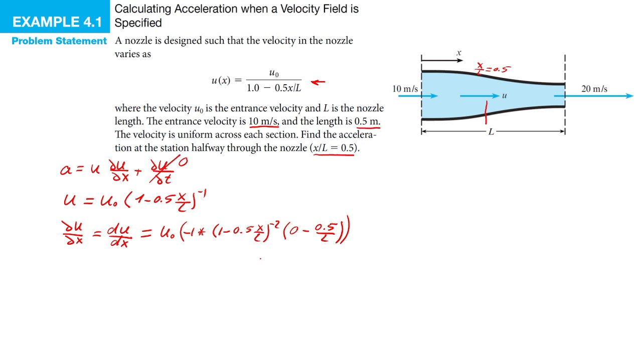 Ex 4.1: Calculating acceleration with a given velocity field - حساب العجلة لسائل [Arabic]