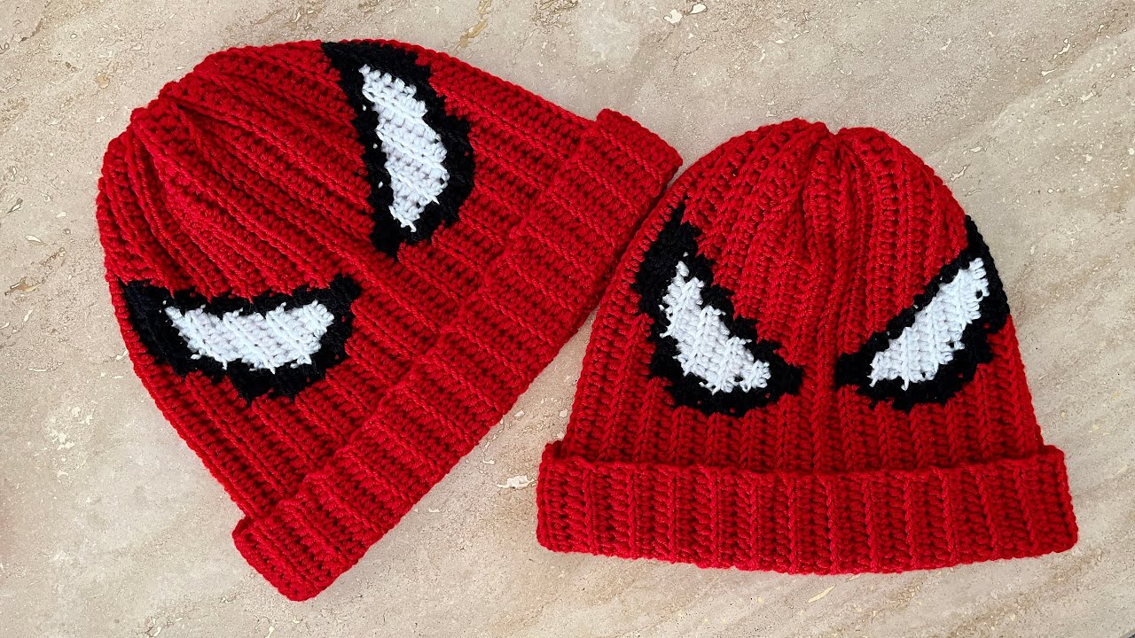 TIĞ İŞİ ÖRÜMCEK ADAM BERE 🧶🖤🕷️| CROCHET SPIDER-MAN BEANIE 🕷️🕸️❤️ [subtitles]