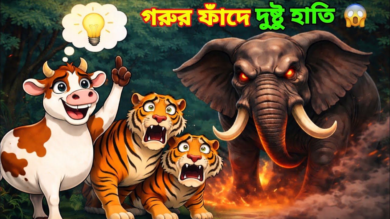 গরুর ফাঁদে দুষ্টু হাতি 🐮🐘😱 | Gorur phade dushtu hati | Bangala animal cartoon story | Hatir golpo