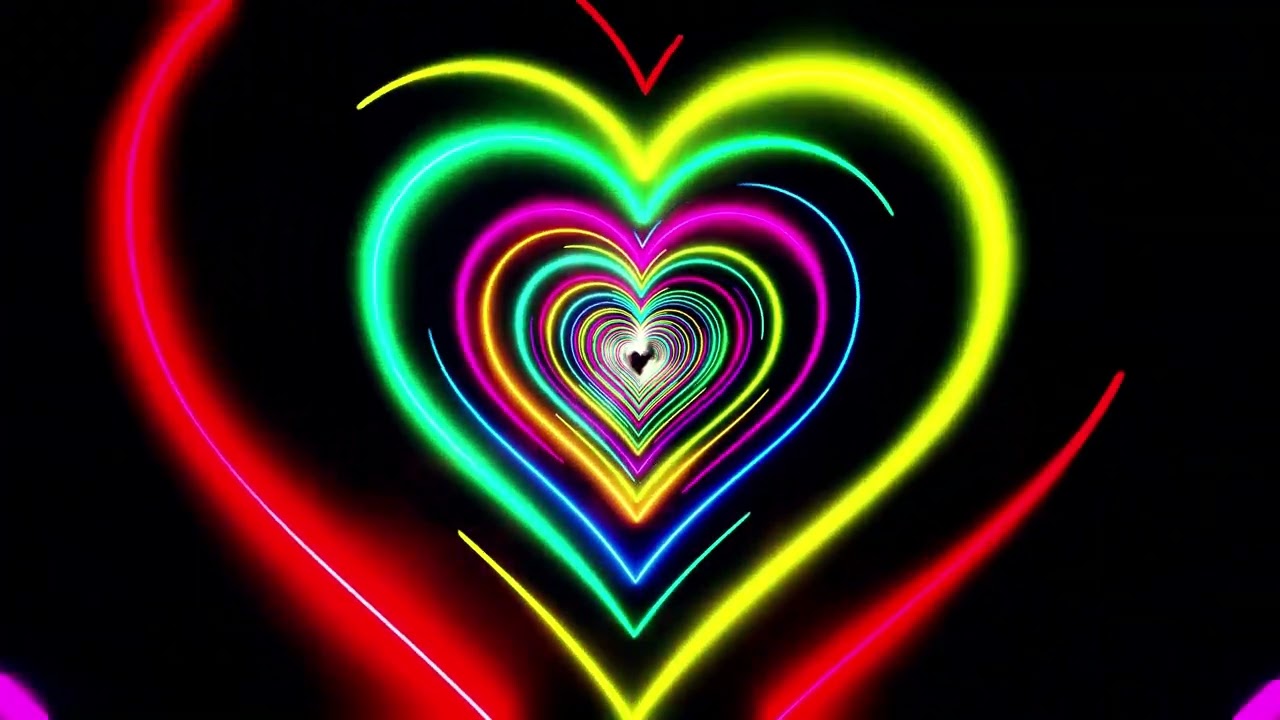 Rainbow Neon Heart Tunnel 4K Background loop💗💜💛💙 LED screensaver | Abstract desktop Wallpaper live