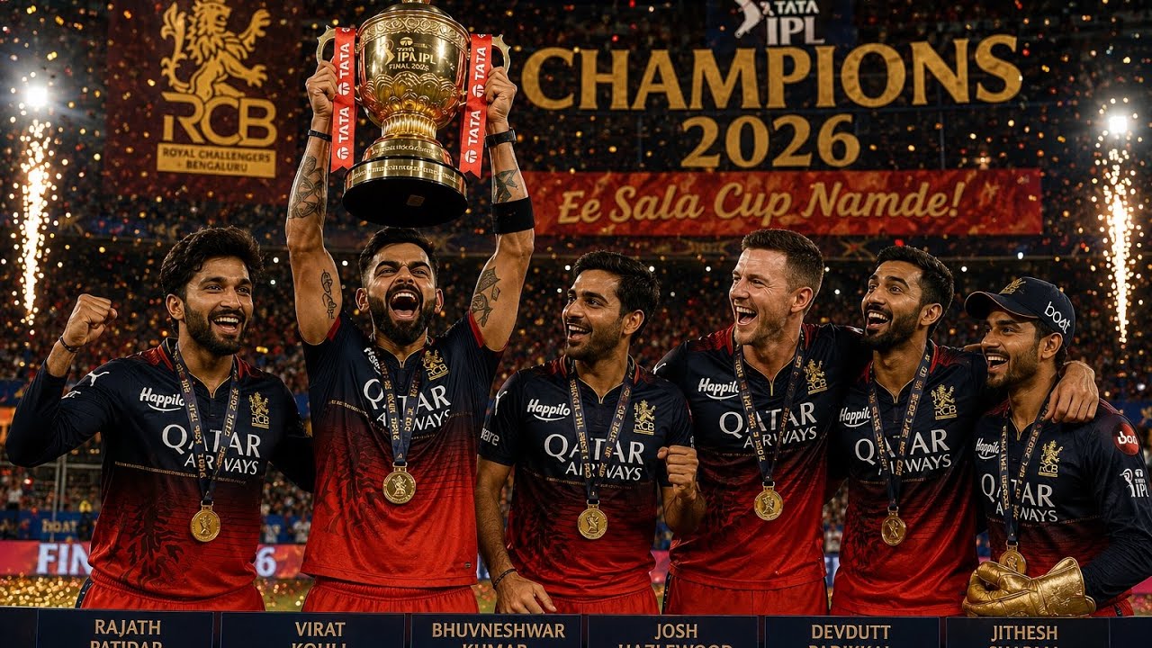 RCB IPL 2026 Winning Celebrations Virat Kohli lifting Trophy 2nd time