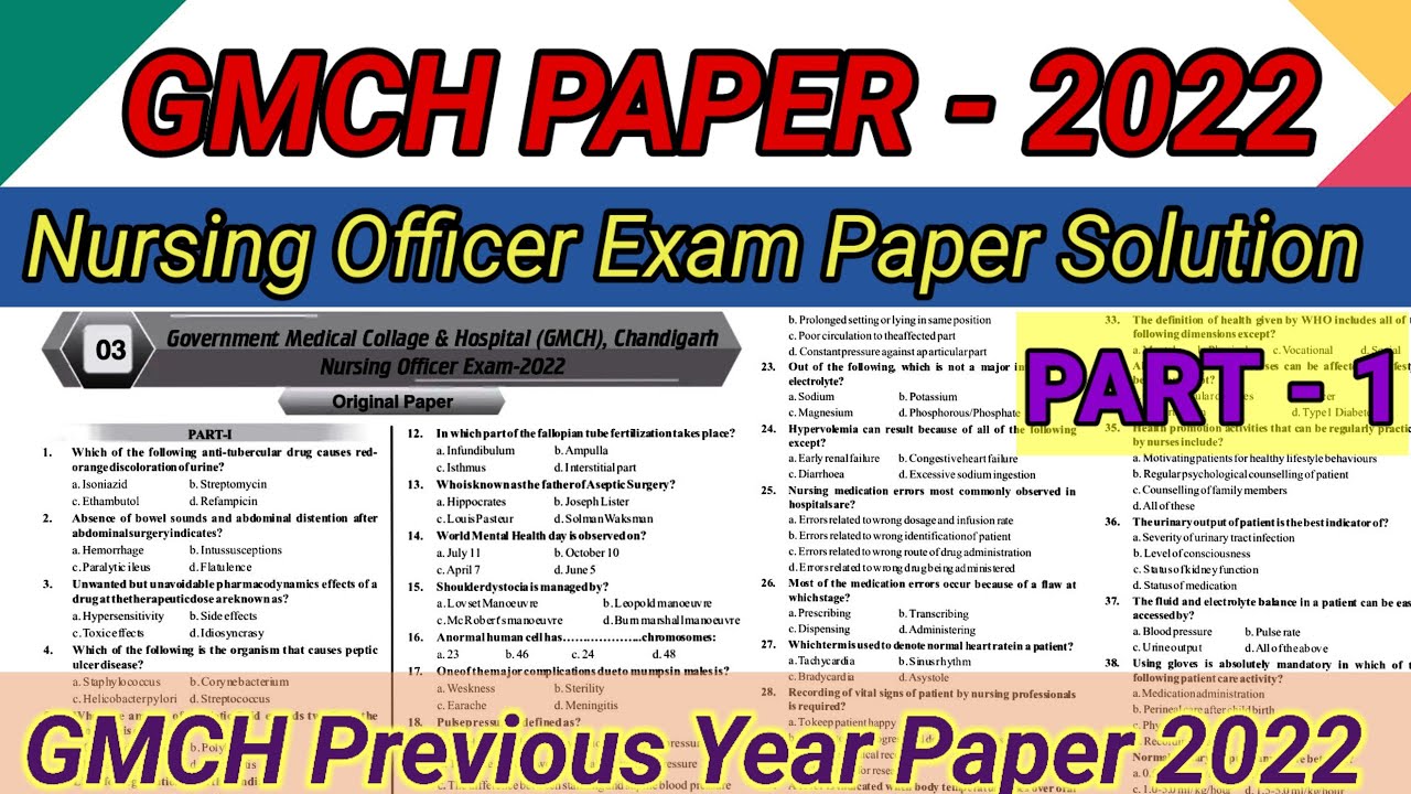 GMCH Staff Nurse Previous Year Paper with Solution || GMCH Nursing Officer Exam 2022 || Part - 1 ||