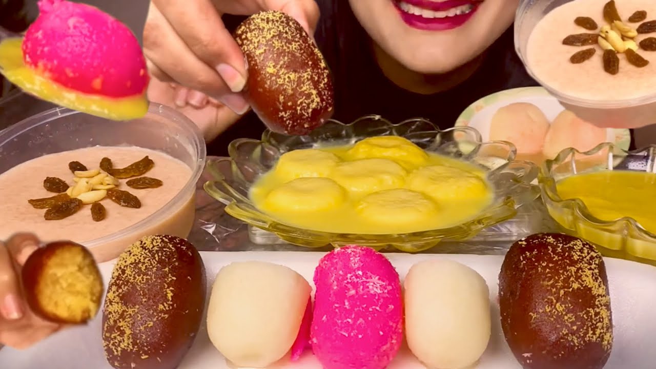 ASMR EATING INDIAN SWEETS, RASGULLA, GULAB JAMUN | INDIAN SWEETS MUKBANG| @Uzzueats 