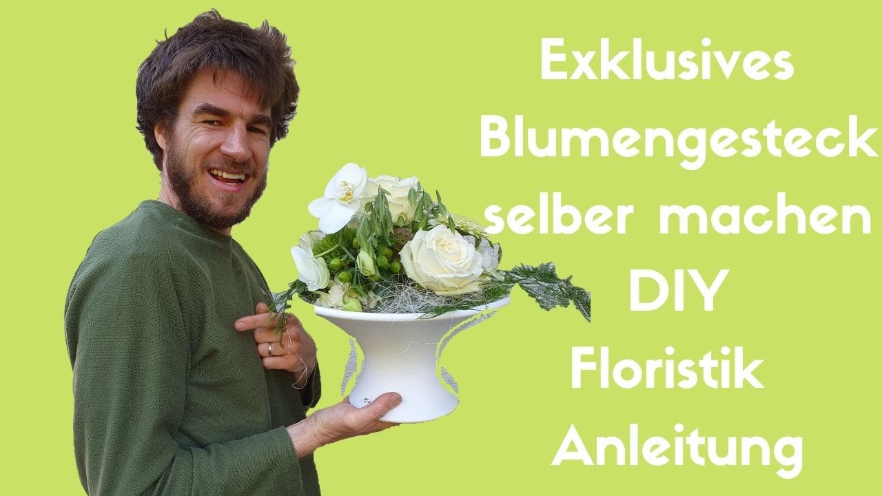 Blumengesteck in Pokal in weiss selber machen - DIY  Floristik Anleitung selber machen - Blumenmann