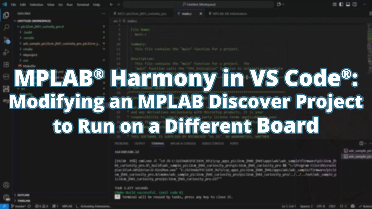 MPLAB® Harmony в VS Code®: изменение проекта MPLAB Discover для запуска на другой плате