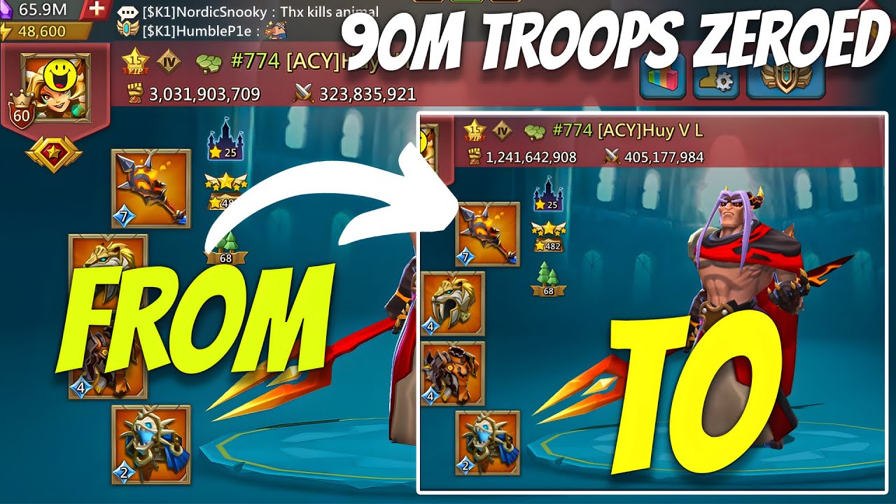 Lords Mobile - 90m troops on WAR gear is not safe anymore.  We made he cry hard!
