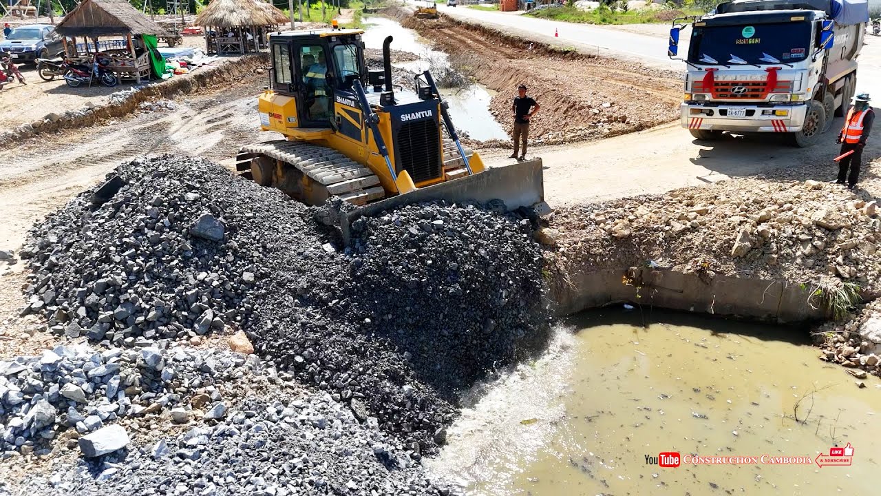 Next Step Huge Land Filling Project! Build Sidewalks Using Skill Dozer Pushes Stones & 25ton Trucks