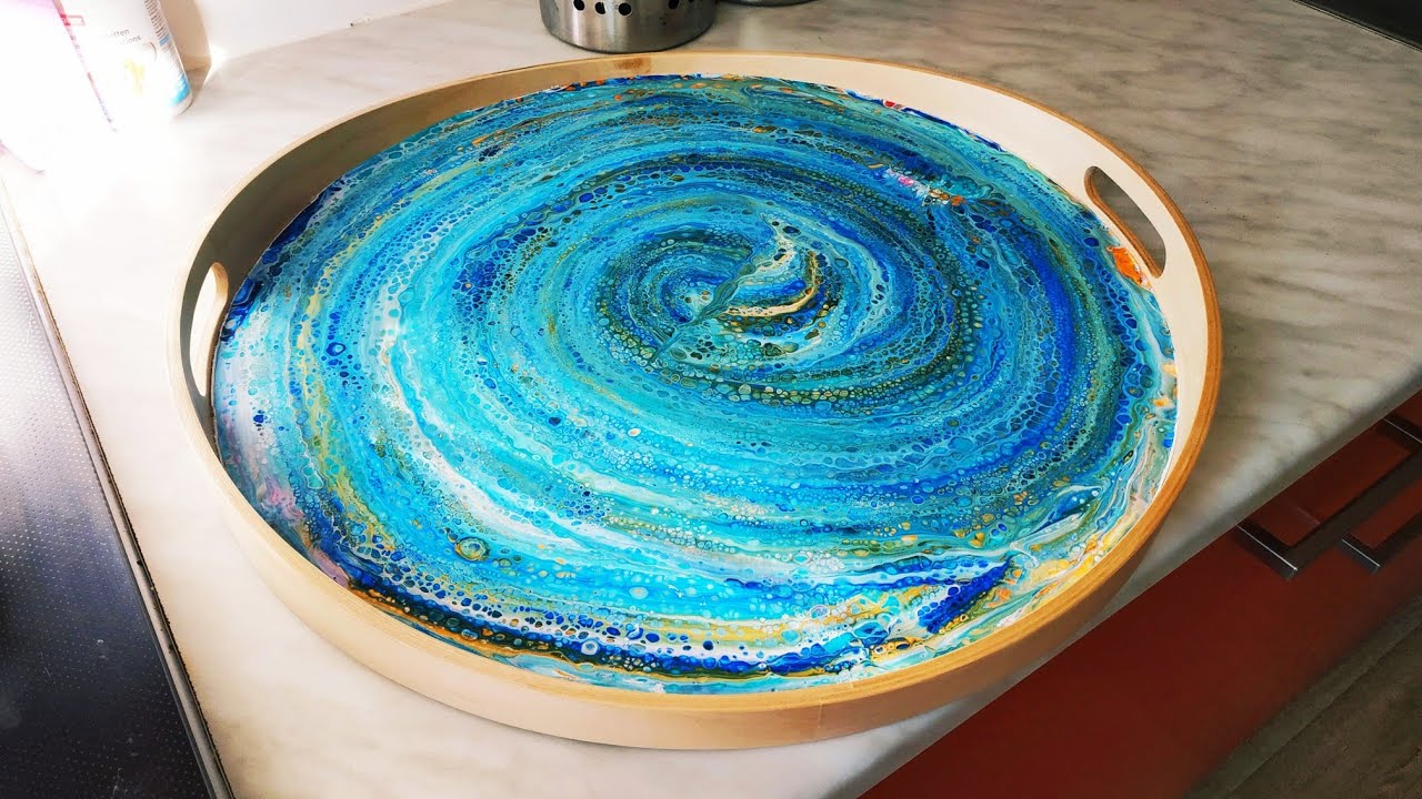Acrylic pouring: Giant IKEA serving tray cell explosion ribbon pour gone wrong & stunning safe!