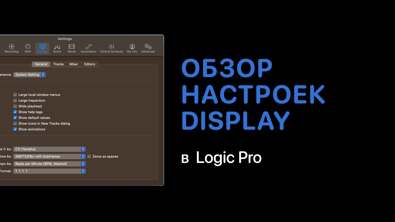 Обзор настроек Display [Logic Pro Help]