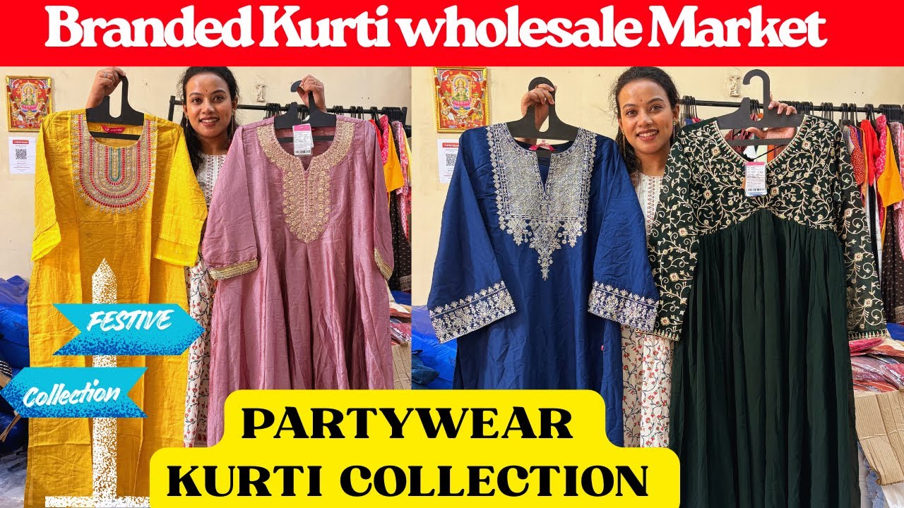 || KURTI WHOLESALE MARKET IN MUMBAI || FESTIVE WEAR HEAVY WORK BRANDED KURTI || STOCKLOT