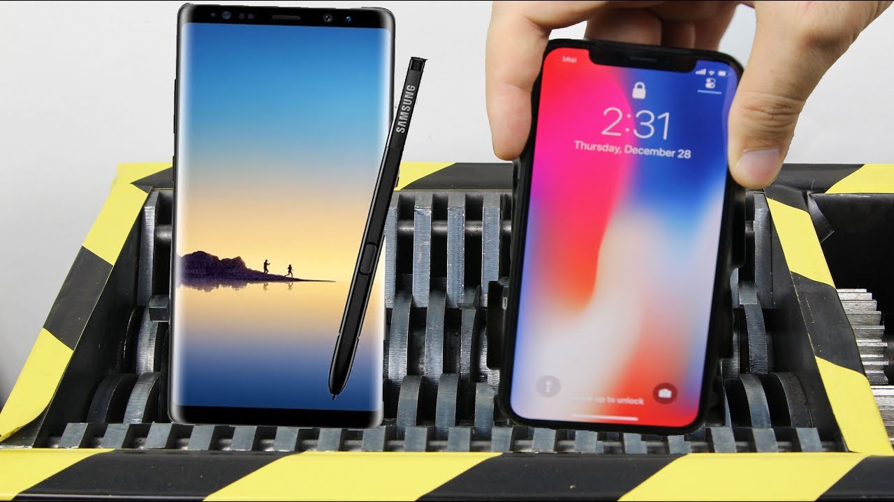 Experiment Shredding Samsung Note 8 VS Apple Iphone x | The Crusher