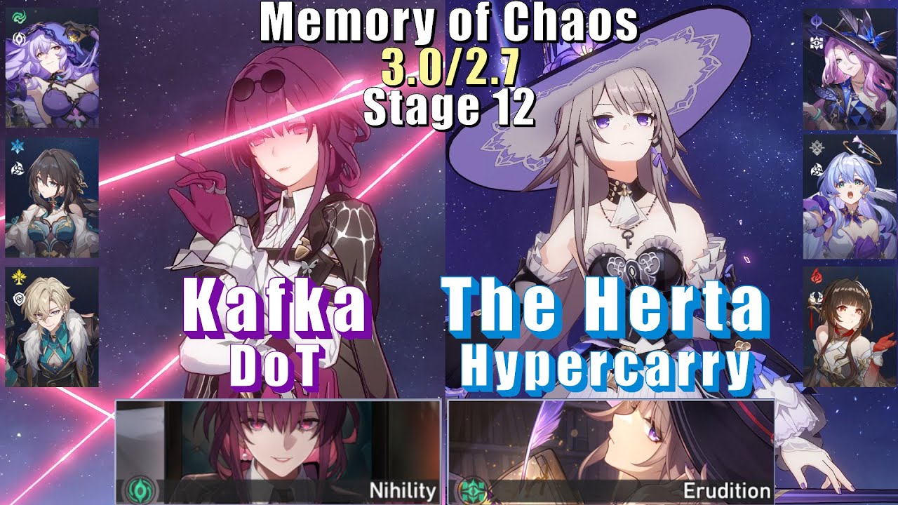 E0S1 Kafka DoT & E0S1 The Herta Hypercarry | 3.0/2.7 Memory of Chaos 12 3 Stars | Honkai: Star Rail