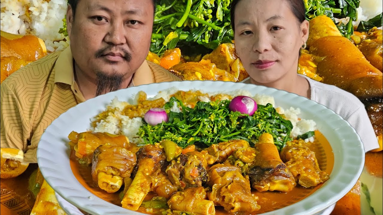 Eating Spicy Beef Leg | Boil Leaves | Onions | Naga Mukbang