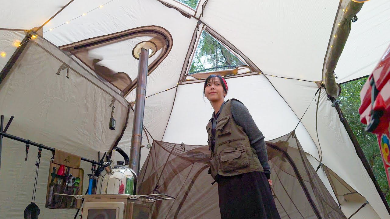 Cozy Camping & Cooking with a Wood Stove | Cold Nights in the Naturehike Massif 4P Hot Tent