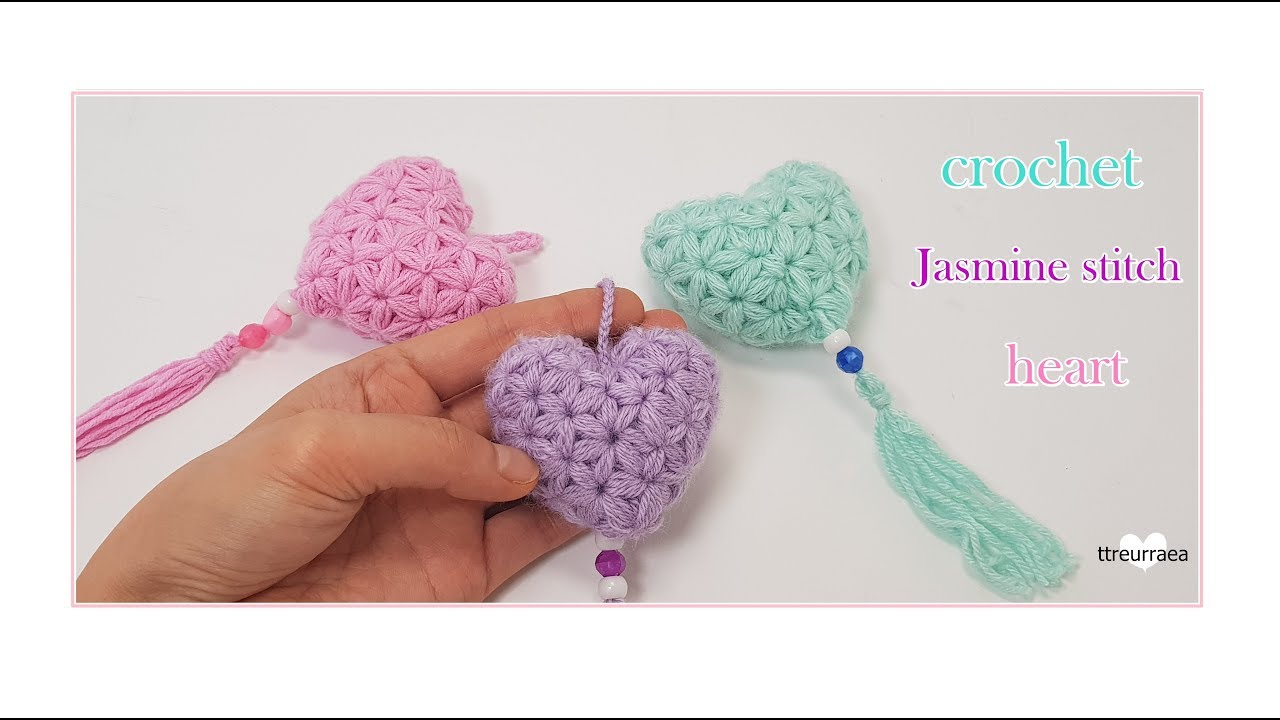 (코바늘 하트뜨기)/자스민 스티치/how to a crochet Jasmine stitch heart(Eng sub)ポイントスターの円編み