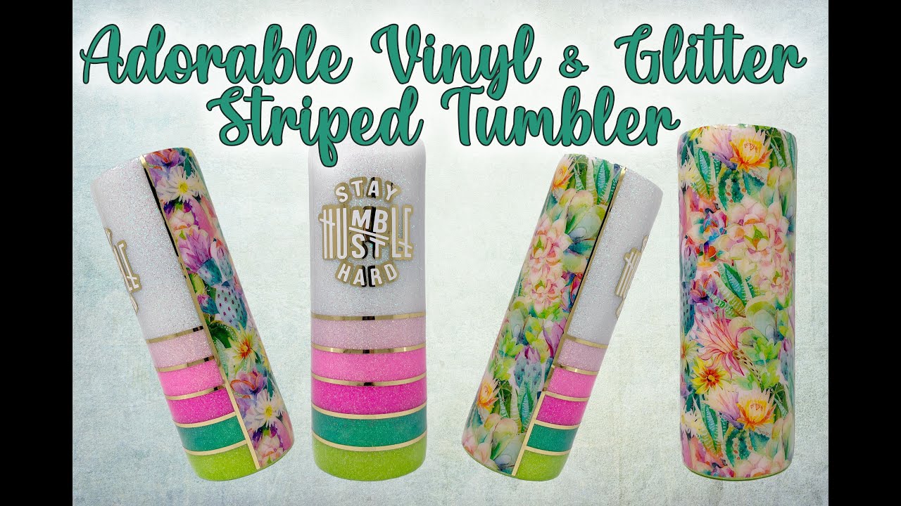 Easy & Adorable Cactus Vinyl With Glitter Stripes Tumbler - Glitter Chimp