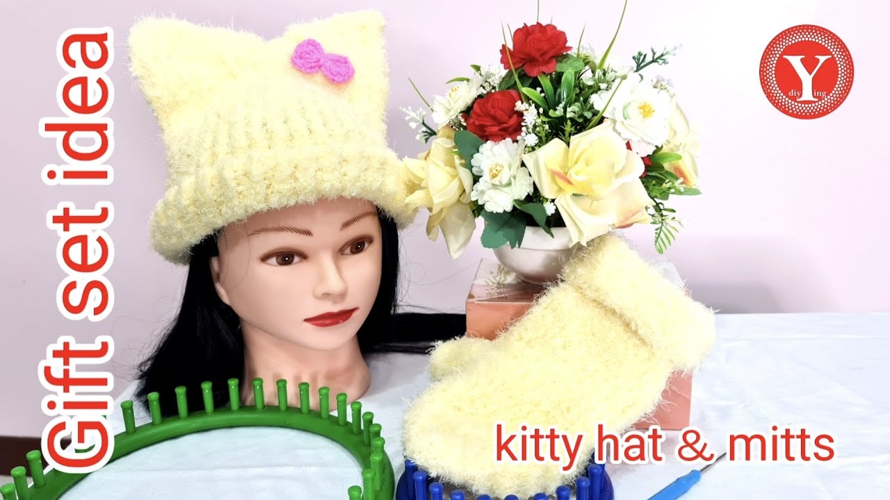 How to Loom Knit a Kitty Hat [SUPER EASY] - DIY TUTORIAL | Cara Menenun Merajut Topi Kucing